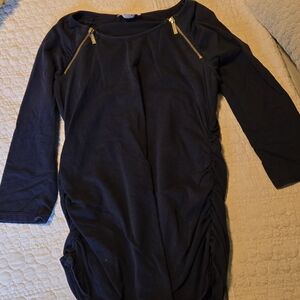 Michael Kors Navy Blue 3/4 Short Sleeve Top with Gold Zippers